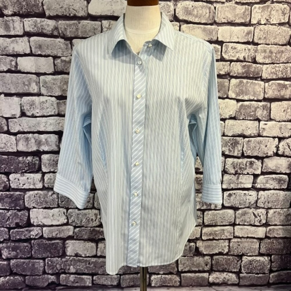 Talbots Striped Wrinkle Resistant 3/4 Sleeve Button Down Blouse Size 16W
